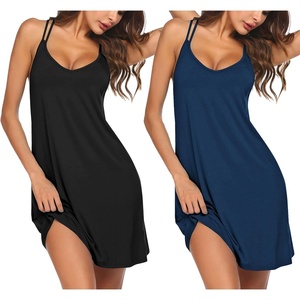 image:imageEkouaer 2 Pack Nightgowns for Women Racerback Sleeveless Night Shirt Sexy Sleep Dress Spaghetti Strap Sleepwear SXXXL2 PackblackNavy Blue