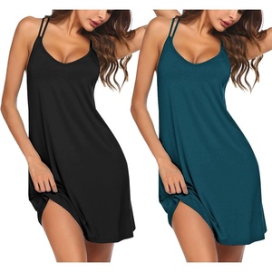 image:imageEkouaer 2 Pack Nightgowns for Women Racerback Sleeveless Night Shirt Sexy Sleep Dress Spaghetti Strap Sleepwear SXXXL2 PackblackPeacock Blue