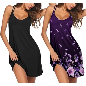image:imageEkouaer 2 Pack Nightgowns for Women Racerback Sleeveless Night Shirt Sexy Sleep Dress Spaghetti Strap Sleepwear SXXXL2 PackblackPurple Floral