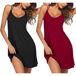 image:imageEkouaer 2 Pack Nightgowns for Women Racerback Sleeveless Night Shirt Sexy Sleep Dress Spaghetti Strap Sleepwear SXXXL2 PackblackWine Red