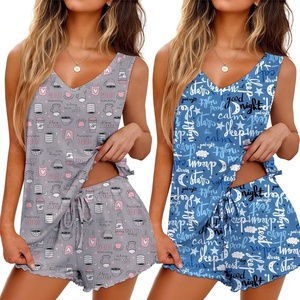 image:imageEkouaer 2 Pack Pajamas for Women Set Tank Top and Shorts Pjs Soft Sleeveless Sleepwear Summer LoungewearSXXLCoffee CupGood Night