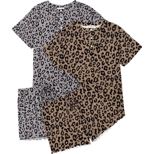 image:imageEkouaer 2 Pack Womens Pajama Sets Short Sleeve Sleepwear Top with Shorts Pjs Soft Comfy Loungewear SXXLGray LeopardBrown Leopard