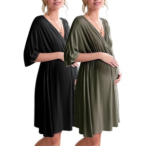 image:imageEkouaer 3 in 1 LaborDeliveryHospital Gown 2 Pack Maternity Dress Nursing Nightgown SleepwearBlackArmy Green