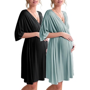 image:imageEkouaer 3 in 1 LaborDeliveryHospital Gown 2 Pack Maternity Dress Nursing Nightgown SleepwearBlackCeladon Green