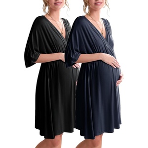 image:imageEkouaer 3 in 1 LaborDeliveryHospital Gown 2 Pack Maternity Dress Nursing Nightgown SleepwearBlackNavy Blue