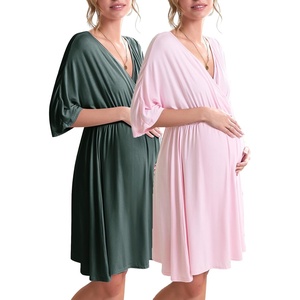 image:imageEkouaer 3 in 1 LaborDeliveryHospital Gown 2 Pack Maternity Dress Nursing Nightgown SleepwearDark GreenPink
