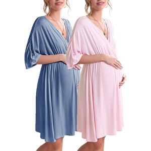 image:imageEkouaer 3 in 1 LaborDeliveryHospital Gown 2 Pack Maternity Dress Nursing Nightgown SleepwearLake BluePink