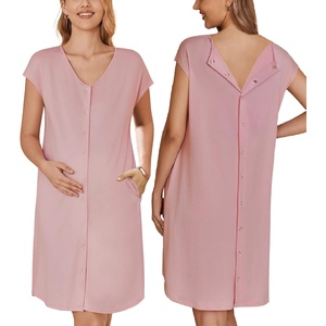 image:imageEkouaer LaborDeliveryHospital Gown Nursing Nightgown Maternity Sleepwear With Pockets Postpartum Gowns with Button SXXLDusty Rose