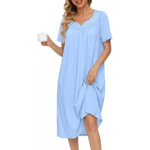 image:imageEkouaer Moo Moos for Women House Dress With Pockets Cotton Nightgowns Short Sleeve Night gowns Embroidered Mumu DressBlue