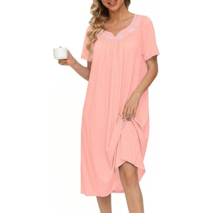 image:imageEkouaer Moo Moos for Women House Dress With Pockets Cotton Nightgowns Short Sleeve Night gowns Embroidered Mumu DressLight Pink