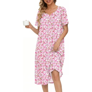 image:imageEkouaer Moo Moos for Women House Dress With Pockets Cotton Nightgowns Short Sleeve Night gowns Embroidered Mumu DressPink Floral