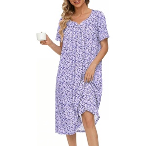image:imageEkouaer Moo Moos for Women House Dress With Pockets Cotton Nightgowns Short Sleeve Night gowns Embroidered Mumu DressPurple Flowers