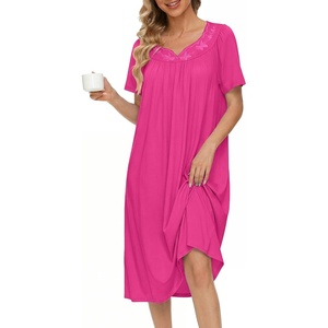 image:imageEkouaer Moo Moos for Women House Dress With Pockets Cotton Nightgowns Short Sleeve Night gowns Embroidered Mumu DressRose Red