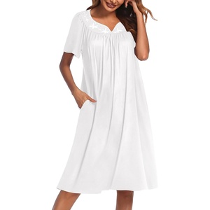 image:imageEkouaer Moo Moos for Women House Dress With Pockets Cotton Nightgowns Short Sleeve Night gowns Embroidered Mumu DressWhite