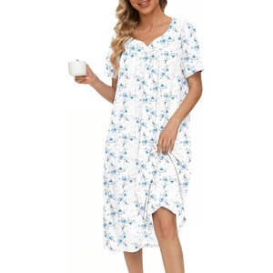 image:imageEkouaer Moo Moos for Women House Dress With Pockets Cotton Nightgowns Short Sleeve Night gowns Embroidered Mumu DressWhite Water Painting