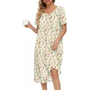 image:imageEkouaer Moo Moos for Women House Dress With Pockets Cotton Nightgowns Short Sleeve Night gowns Embroidered Mumu DressYellow Floral