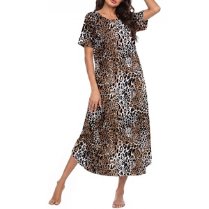 image:imageEkouaer Nightgowns for Women Bamboo Viscose House Dress Long Night Gowns Short Sleeve Sleepshirt Soft Sleepwear S4XLBrown Leopard