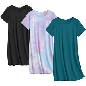 image:imageEkouaer Nightgowns for Women Cotton Night Gown 3 Pack Sleep Shirts Short Sleeve Nightshirt Soft Sleepwear NightdressBlackBlue GreenPurple Tie Dye