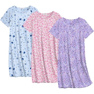 image:imageEkouaer Nightgowns for Women Cotton Night Gown 3 Pack Sleep Shirts Short Sleeve Nightshirt Soft Sleepwear NightdressBlue StarPink FloralsPurple Stars