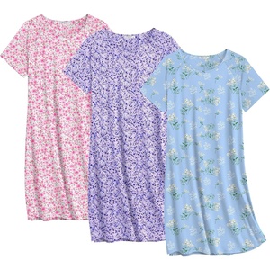 image:imageEkouaer Nightgowns for Women Cotton Night Gown 3 Pack Sleep Shirts Short Sleeve Nightshirt Soft Sleepwear NightdressWhite Pink FloralsPurple CirclesBlue Florals