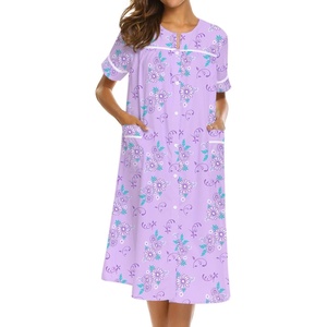 image:imageEkouaer Nightgowns for Women House Dress with Pockets Button Down House Coat Short Sleeve Night Gowns Duster Moo MoosPurple Daisy