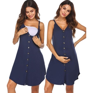 image:imageEkouaer Nursing Nightgown Womens Maternity Dress Button Down Nightdress Sleeveless Breastfeeding Sleepwear Hospital GownNavy Blue