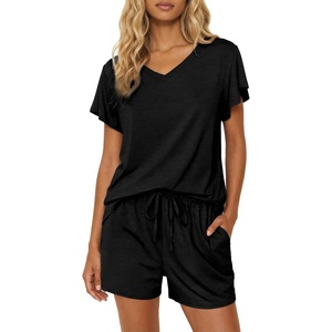 image:imageEkouaer Pajamas Set Women Casual Ruffle Sleeves Soft Comfy Loungewear Set with PocketsBlack