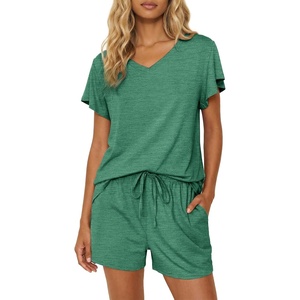 image:imageEkouaer Pajamas Set Women Casual Ruffle Sleeves Soft Comfy Loungewear Set with PocketsBright Green