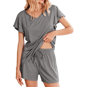 image:imageEkouaer Pajamas Set Women Casual Ruffle Sleeves Soft Comfy Loungewear Set with PocketsDark Gray