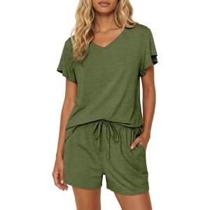 image:imageEkouaer Pajamas Set Women Casual Ruffle Sleeves Soft Comfy Loungewear Set with PocketsDark Olive Green