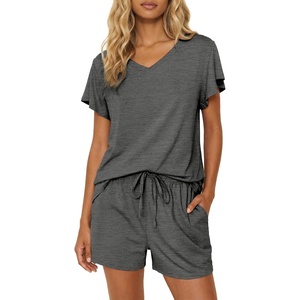 image:imageEkouaer Pajamas Set Women Casual Ruffle Sleeves Soft Comfy Loungewear Set with PocketsDeep Gray