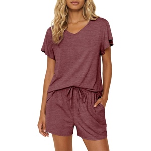 image:imageEkouaer Pajamas Set Women Casual Ruffle Sleeves Soft Comfy Loungewear Set with PocketsDeep Red