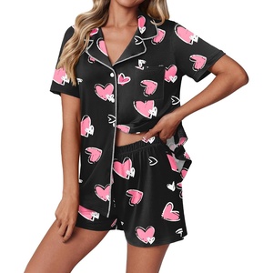 image:imageEkouaer Pajamas Set for Women 2 Piece Pjs Short Sleeve Sleepwear Button Down Lounge Shorts Sets SXXLBlack Heart
