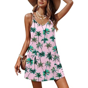 image:imageEkouaer Swimsuit Coverup for Women Sleeveless V Neck Bathing Suit Cover Up Summer Swimwear Beach Cover Ups with PocketsCoconut Tree Light Pink