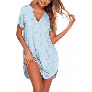 image:imageEkouaer Women V Neck Button Down NightgownLight Blue Floral