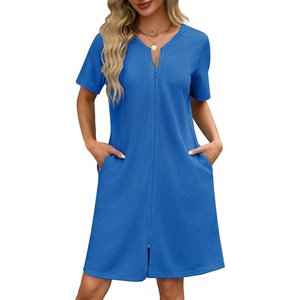 image:imageEkouaer Women Zipper Robes Short Waffle Bathrobe Lightweight House Coat with Pockets Ladies Loungewear S3XL