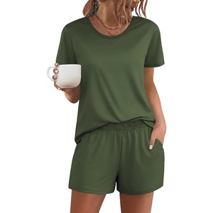 image:imageEkouaer Womens Pajama Sets Short Sleeve Pjs 2 Piece Top and Shorts Sleepwear Comfy Soft Lounge Sets with PocketsArmy Green