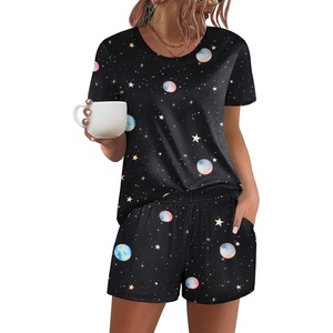 image:imageEkouaer Womens Pajama Sets Short Sleeve Pjs 2 Piece Top and Shorts Sleepwear Comfy Soft Lounge Sets with PocketsBlack Sky