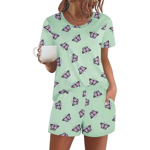 image:imageEkouaer Womens Pajama Sets Short Sleeve Pjs 2 Piece Top and Shorts Sleepwear Comfy Soft Lounge Sets with PocketsButterfly