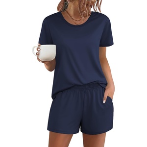 image:imageEkouaer Womens Pajama Sets Short Sleeve Pjs 2 Piece Top and Shorts Sleepwear Comfy Soft Lounge Sets with PocketsNavy Blue