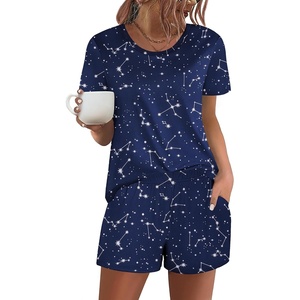 image:imageEkouaer Womens Pajama Sets Short Sleeve Pjs 2 Piece Top and Shorts Sleepwear Comfy Soft Lounge Sets with PocketsNavy Blue Sky
