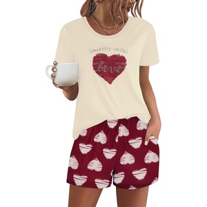 image:imageEkouaer Womens Pajama Sets Short Sleeve Pjs 2 Piece Top and Shorts Sleepwear Comfy Soft Lounge Sets with PocketsRed Heart
