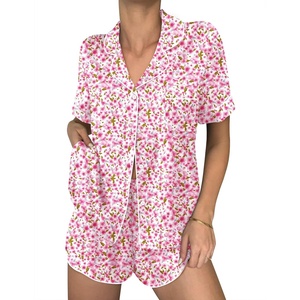 image:imageEkouaer Womens Silk Satin Pajama Sets 2 Piece Button Down Silk Pjs Shorts Sets Cute Print Short Sleeve Sleepwear S4XLFloral Pink
