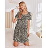 image:imageEkouaer Bamboo Viscose Nightgowns for Women Short Sleeve Sleep Shirts T Shirt Night Gown Cooling Pajama Dress Soft SleepwearBlack Leopard