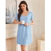 image:imageEkouaer Cotton Nightgowns for Women Short Sleeve Sleep Shirts TShirt Dress V Neck Nightshirt S3XLBlue Floral