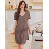 image:imageEkouaer Cotton Nightgowns for Women Short Sleeve Sleep Shirts TShirt Dress V Neck Nightshirt S3XLBrown