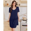 image:imageEkouaer Cotton Nightgowns for Women Short Sleeve Sleep Shirts TShirt Dress V Neck Nightshirt S3XLNavy Blue