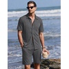 image:imageEkouaer Mens Hawaiian Shirt and Shorts Sets 2 Piece Beach Outfits Button Down Summer Pajamas Set Vacation Lounge Sets XSXXLDark Grey