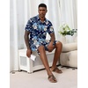 image:imageEkouaer Mens Hawaiian Shirt and Shorts Sets 2 Piece Beach Outfits Button Down Summer Pajamas Set Vacation Lounge Sets XSXXLHawaiian Flower Blue Leaves