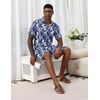 image:imageEkouaer Mens Hawaiian Shirt and Shorts Sets 2 Piece Beach Outfits Button Down Summer Pajamas Set Vacation Lounge Sets XSXXLNavy Blue Hawaiian Leaves